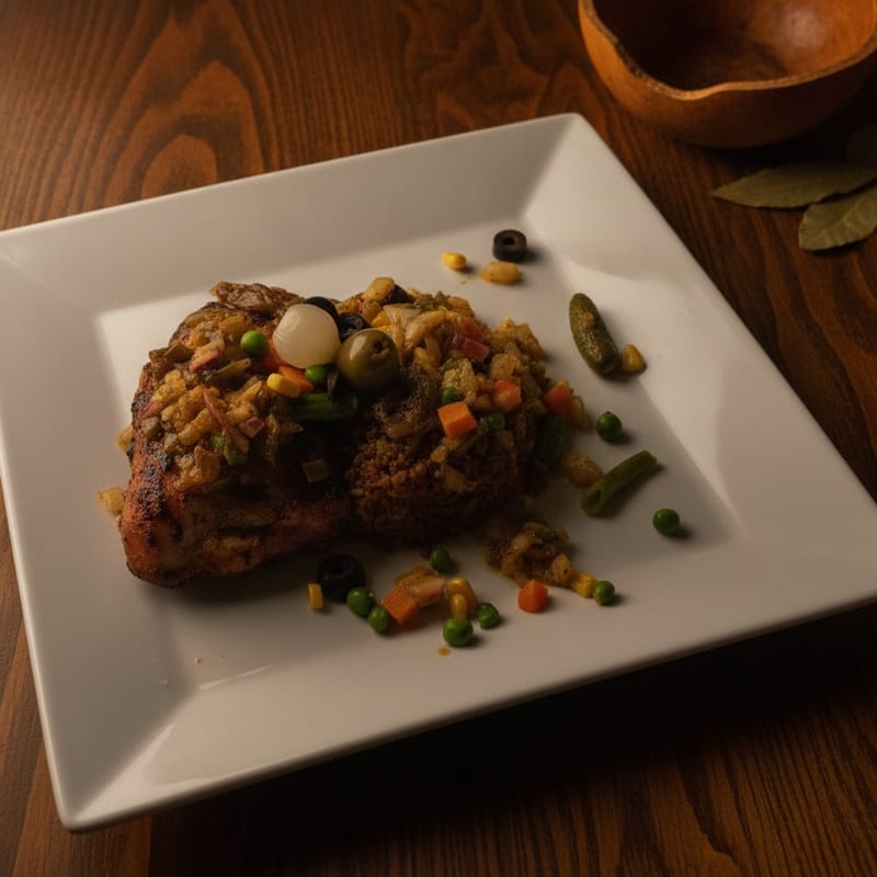 Chicken with vegetable garnish